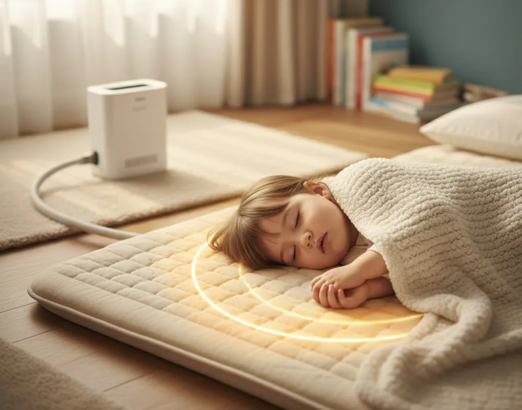 온수매트에서 잠자는 어린이